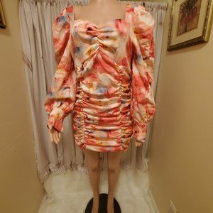 Allover Print Ruched Fitted Dress